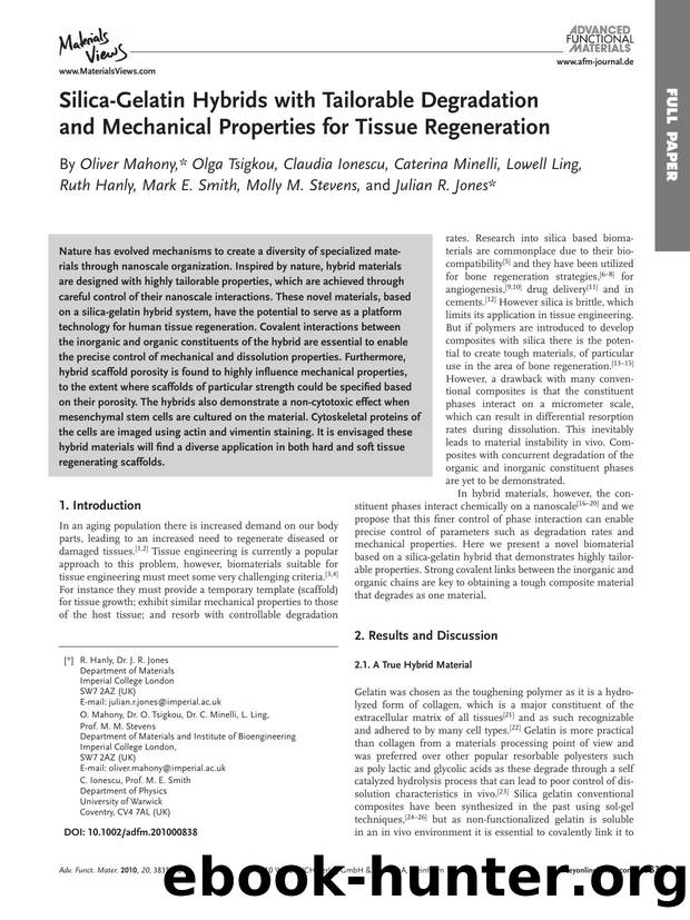 SilicaGelatin Hybrids with Tailorable Degradation and Mechanical Properties for Tissue Regeneration by wcu