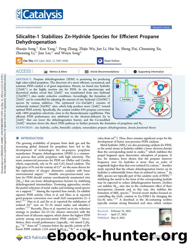 Silicalite-1 Stabilizes Zn-Hydride Species for Efficient Propane Dehydrogenation by unknow