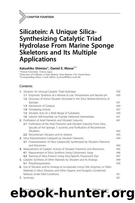 Silicatein: A Unique Silica-Synthesizing Catalytic Triad Hydrolase From Marine Sponge Skeletons and Its Multiple Applications by Katsuhiko Shimizu & Daniel E. Morse