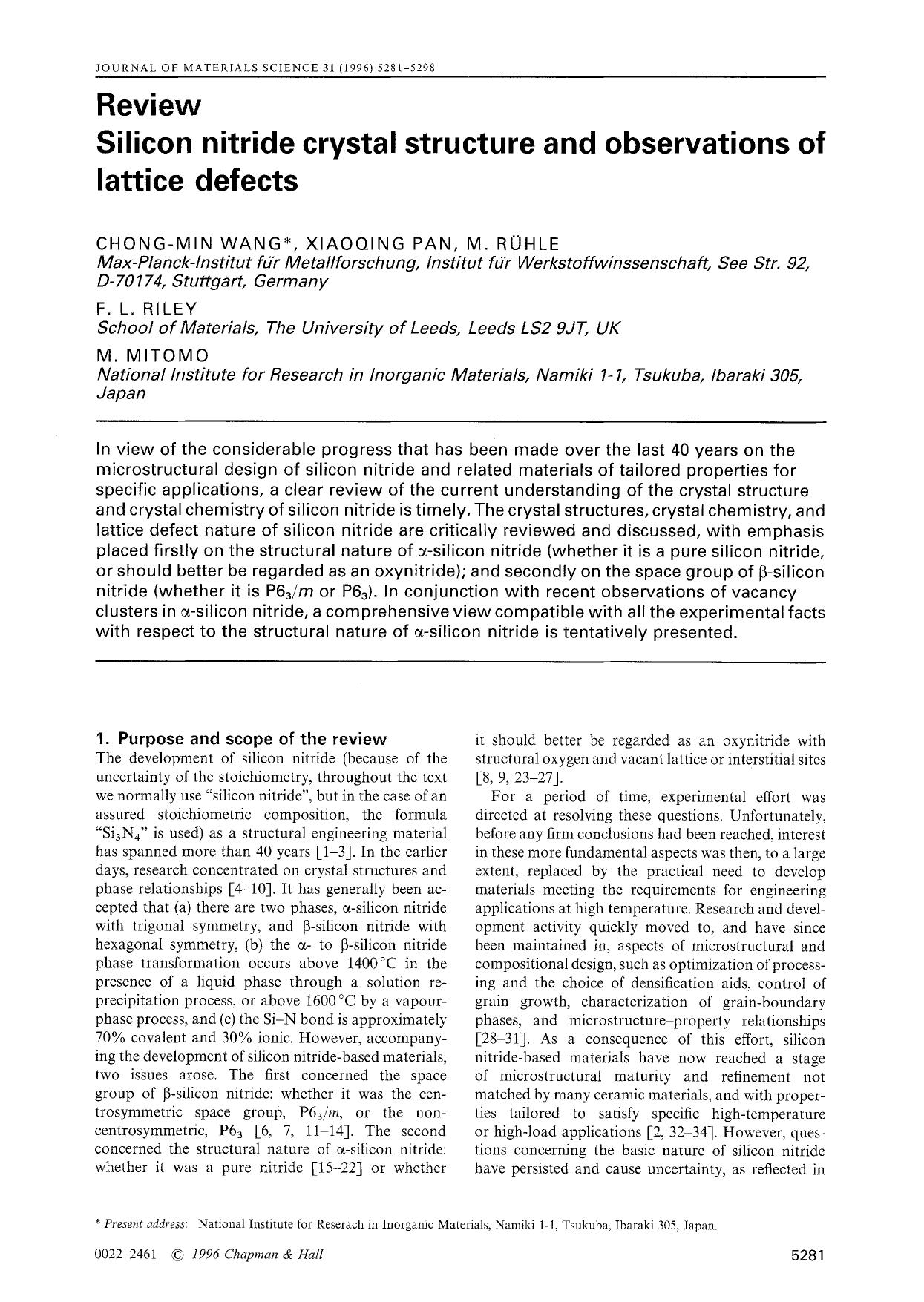 Silicon nitride crystal structure and observations of lattice defects by Unknown