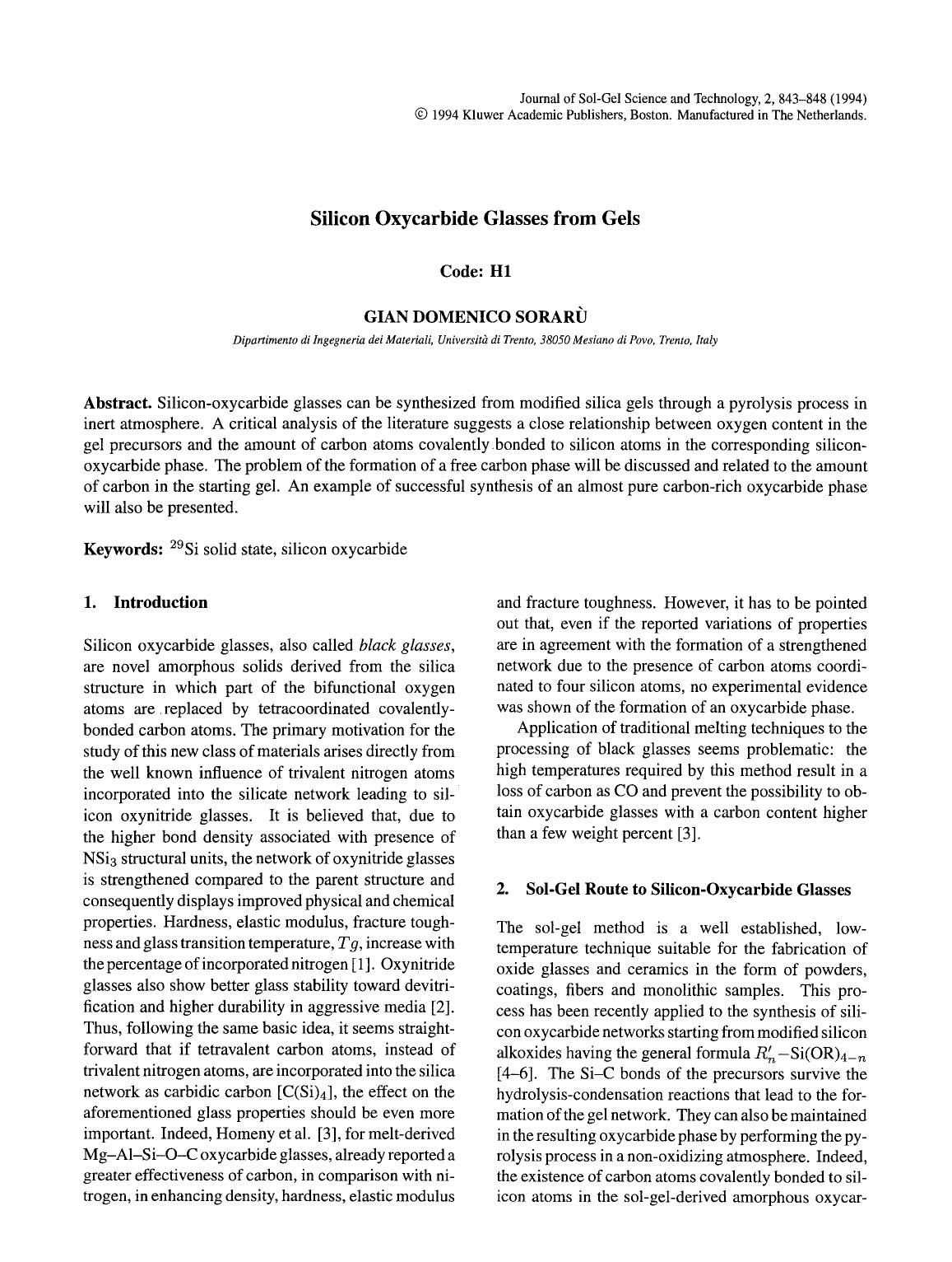 Silicon oxycarbide glasses from gels by Unknown