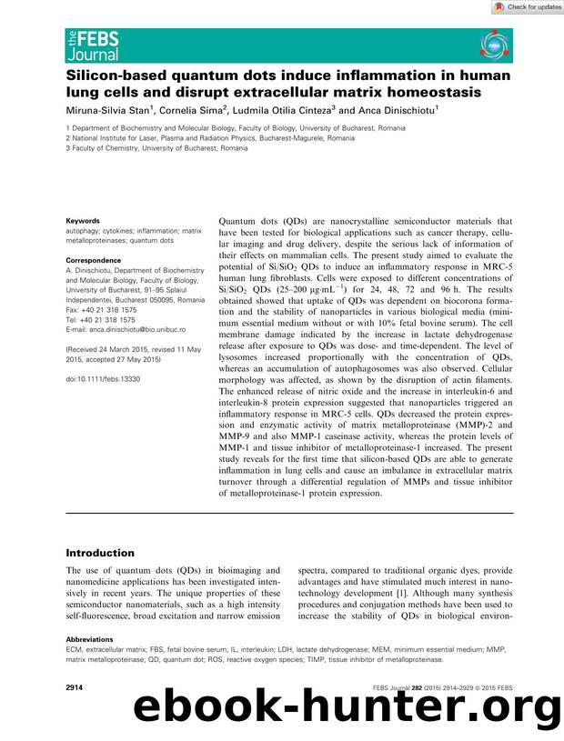 Siliconâbased quantum dots induce inflammation in human lung cells and disrupt extracellular matrix homeostasis by Unknown