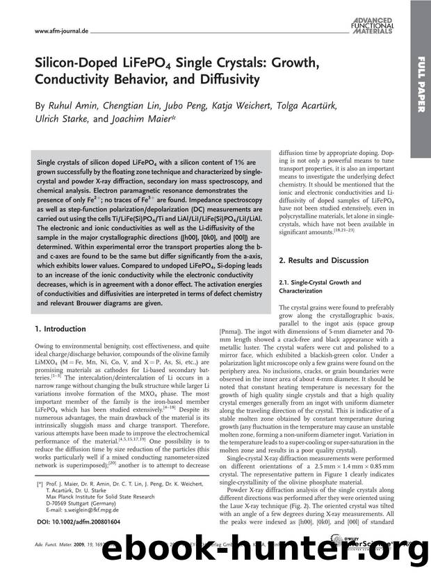 Silicon-Doped LiFePO4 Single Crystals: Growth, Conductivity Behavior, and Diffusivity by Unknown