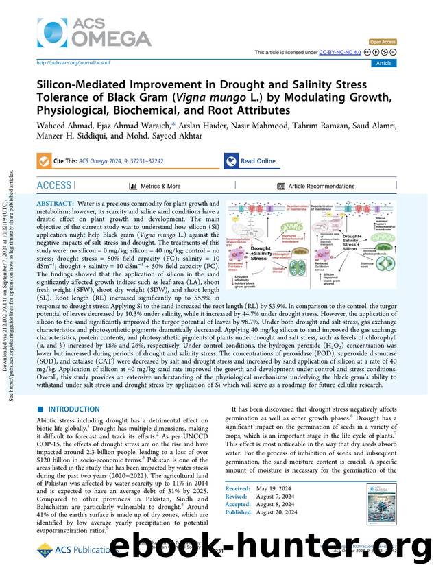 Silicon-Mediated Improvement in Drought and Salinity Stress Tolerance of Black Gram (Vigna mungo L.) by Modulating Growth, Physiological, Biochemical, and Root Attributes by unknow