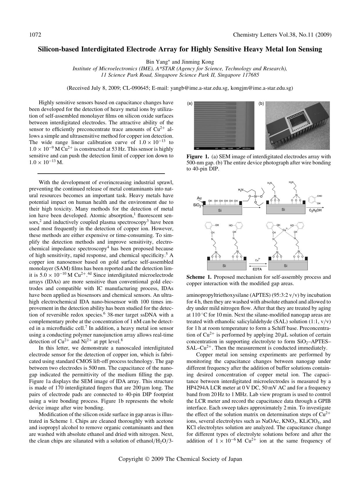 Silicon-based Interdigitated Electrode Array for Highly Sensitive Heavy Metal Ion Sensing by Bin Yang & Jinming Kong