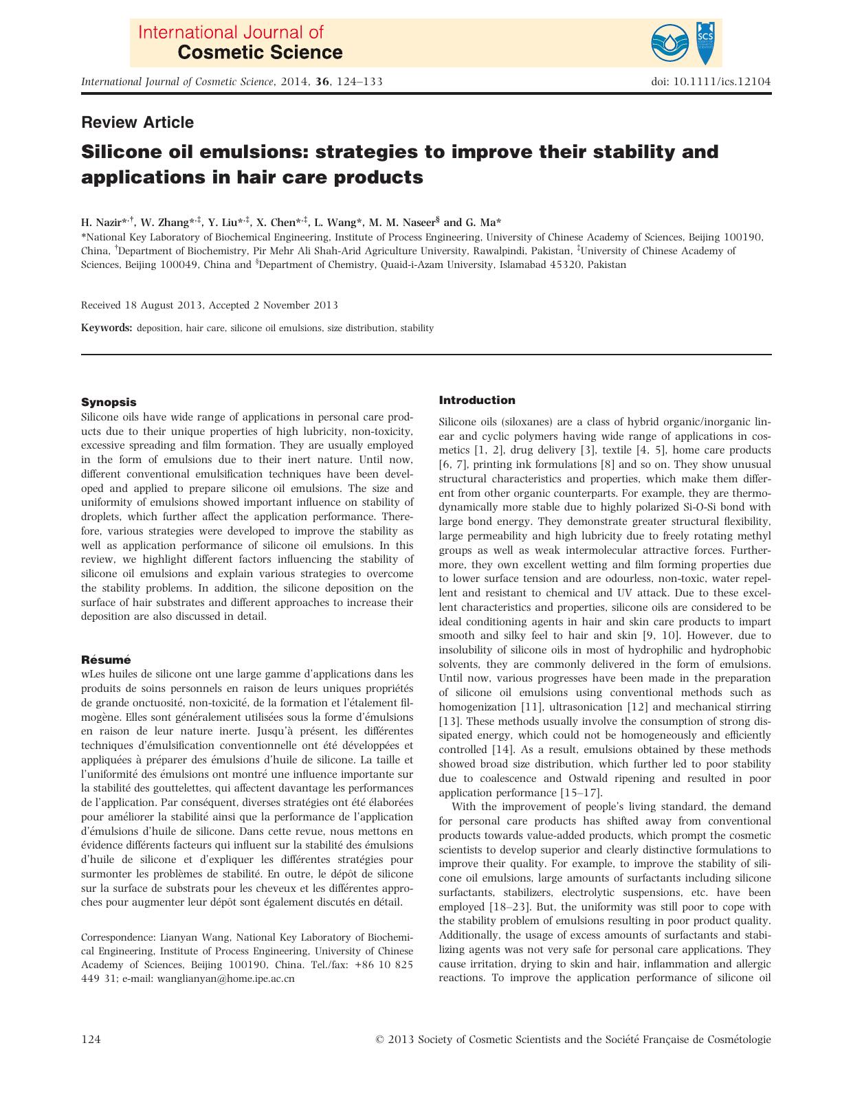 Silicone oil emulsions: strategies to improve their stability and applications in hair care products by Unknown
