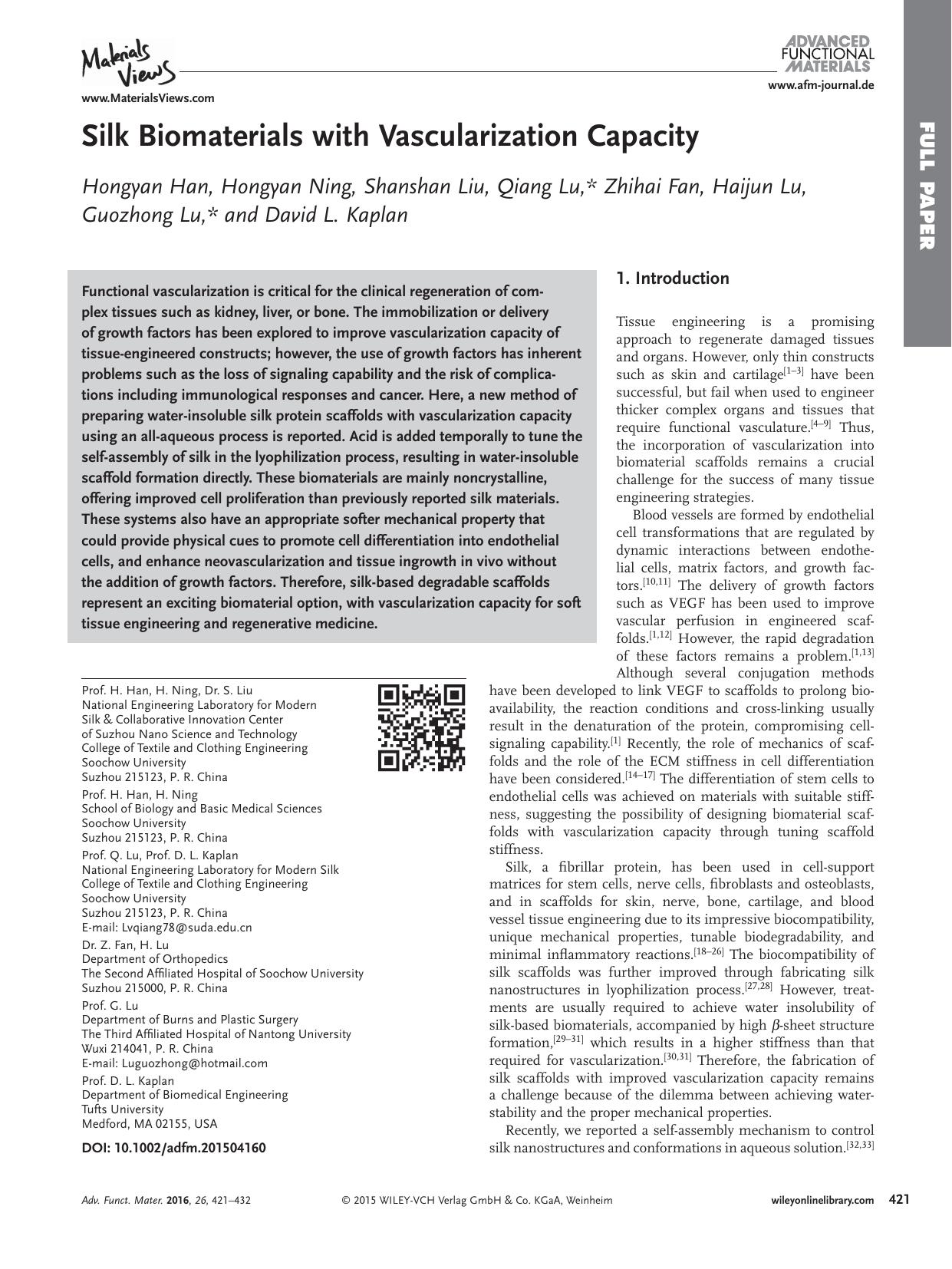 Silk Biomaterials with Vascularization Capacity by Unknown