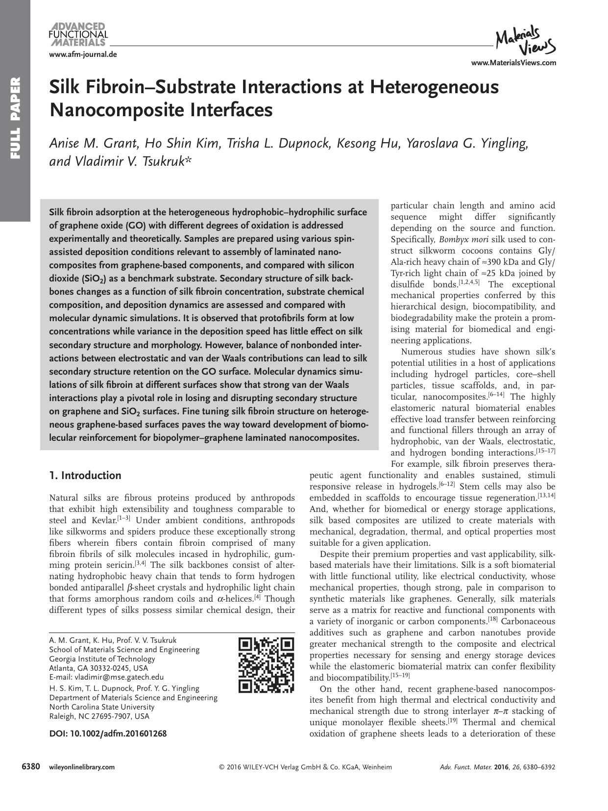Silk Fibroin–Substrate Interactions at Heterogeneous Nanocomposite Interfaces by Unknown