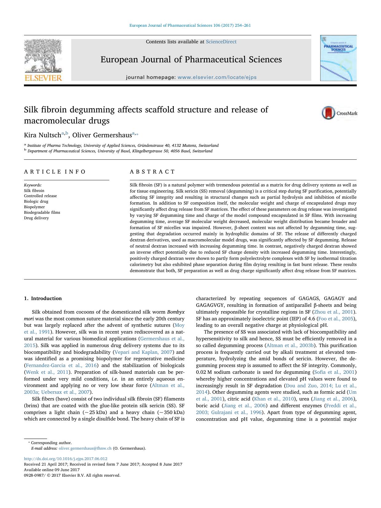 Silk fibroin degumming affects scaffold structure and release of macromolecular drugs by Kira Nultsch & Oliver Germershaus