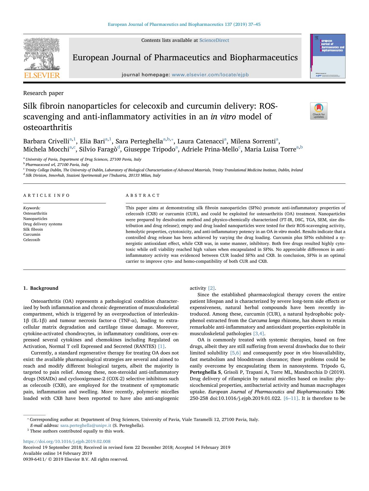 Silk fibroin nanoparticles for celecoxib and curcumin delivery_ ROS-scavenging and anti-inflammatory activities in an in vitro model of osteoarthritis by unknow