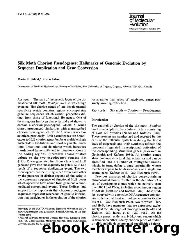 Silk moth chorion pseudogenes: Hallmarks of genomic evolution by sequence duplication and gene conversion by Unknown