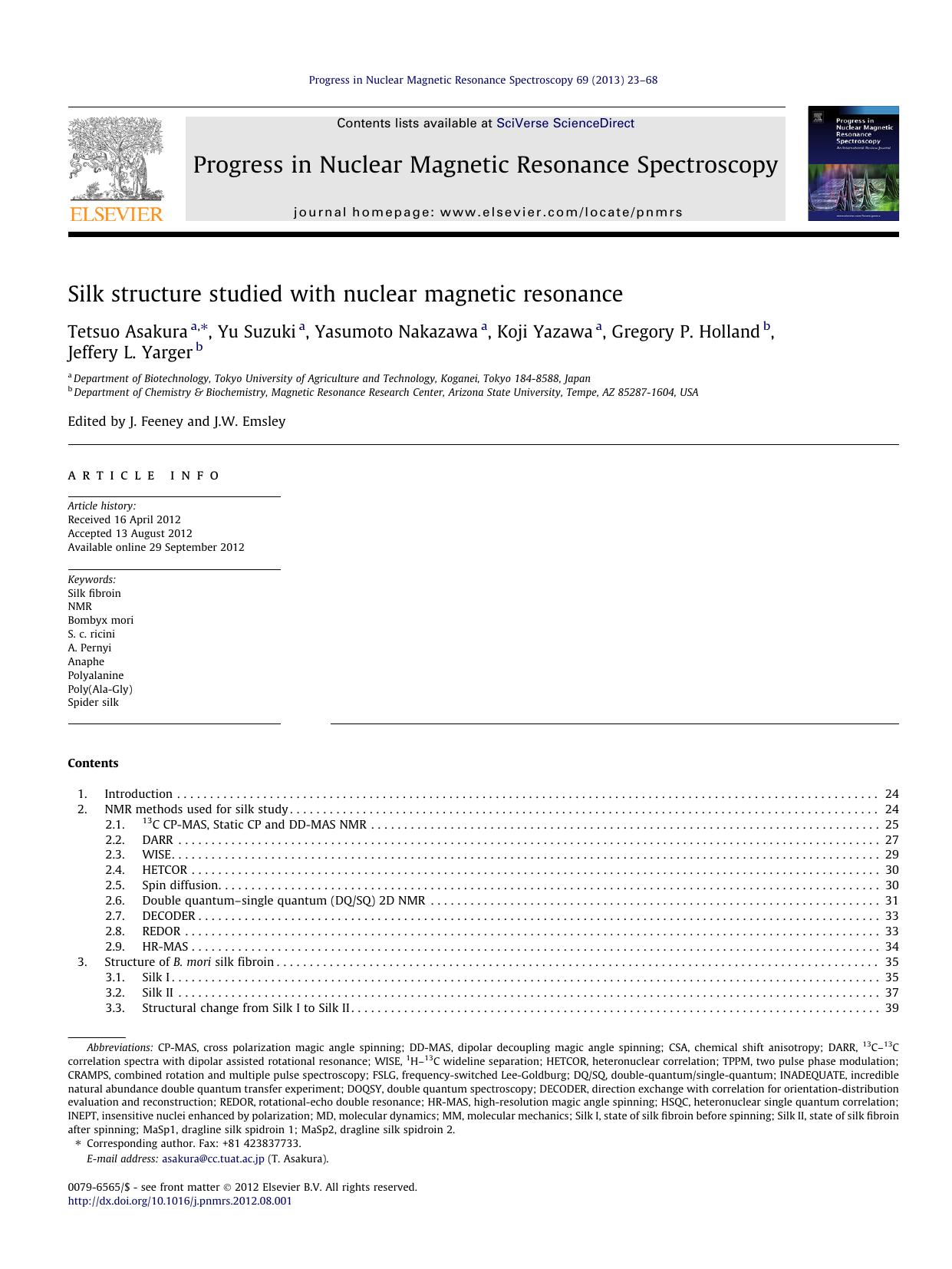 Silk structure studied with nuclear magnetic resonance by unknow
