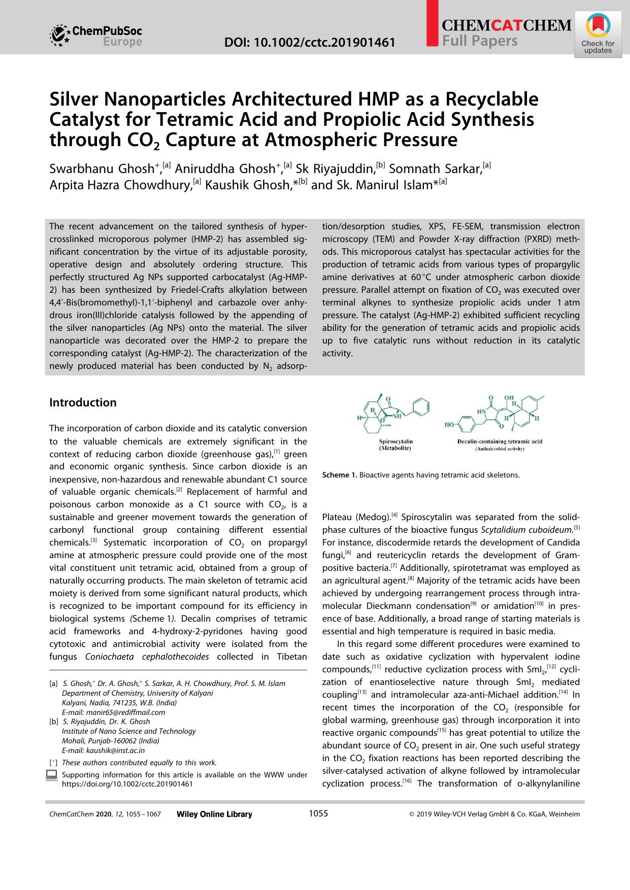 Silver Nanoparticles Architectured HMP as a Recyclable Catalyst for Tetramic Acid and Propiolic Acid Synthesis through CO2 Capture at Atmospheric Pressure by Unknown