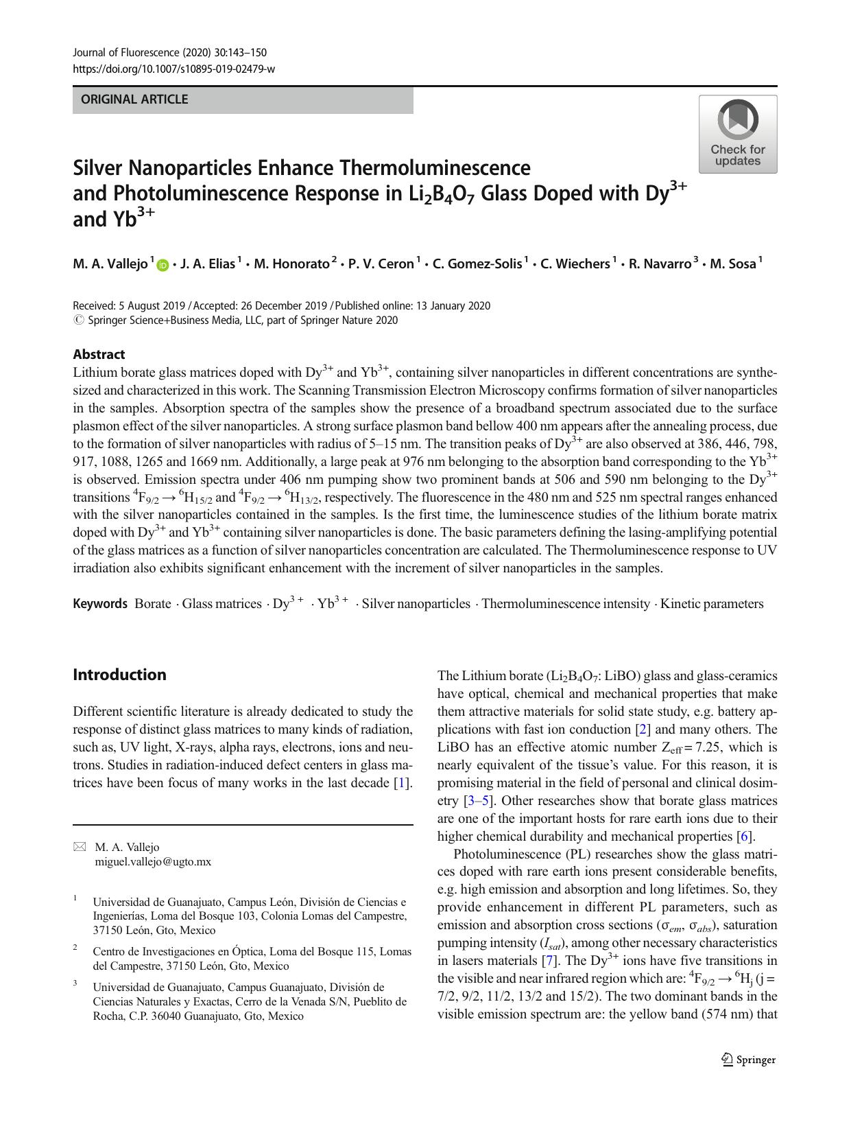 Silver Nanoparticles Enhance Thermoluminescence and Photoluminescence Response in Li2B4O7 Glass Doped with Dy3+ and Yb3+ by unknow