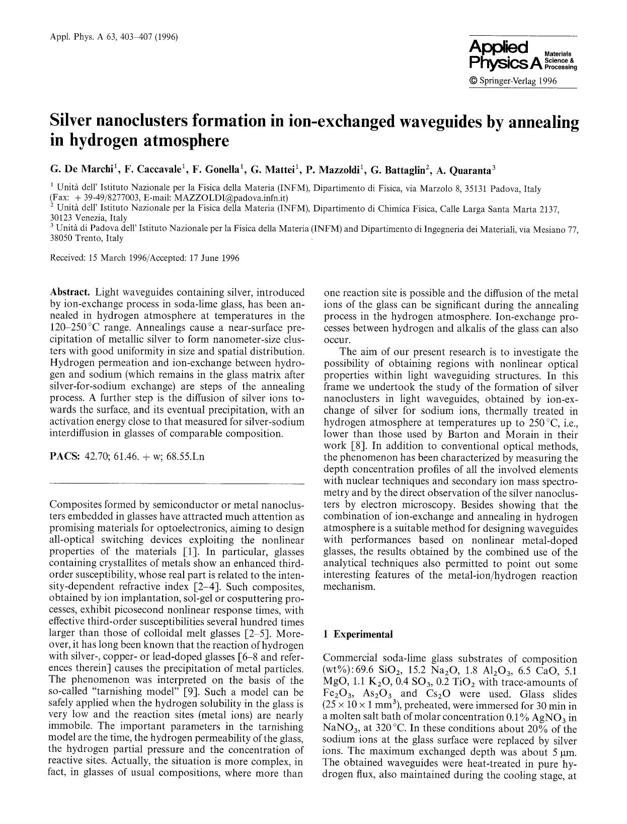 Silver nanoclusters formation in ion-exchanged waveguides by annealing in hydrogen atmosphere by Unknown