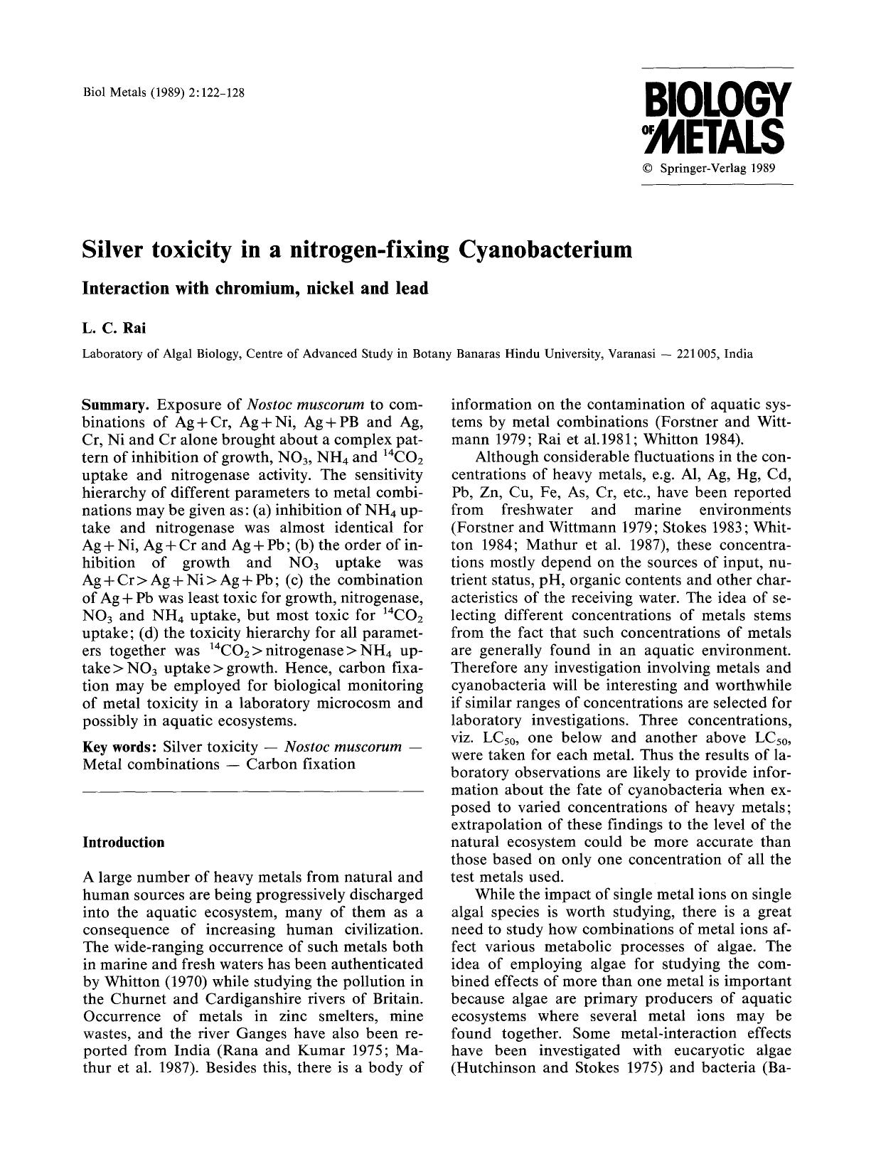 Silver toxicity in a nitrogen-fixing Cyanobacterium by Unknown