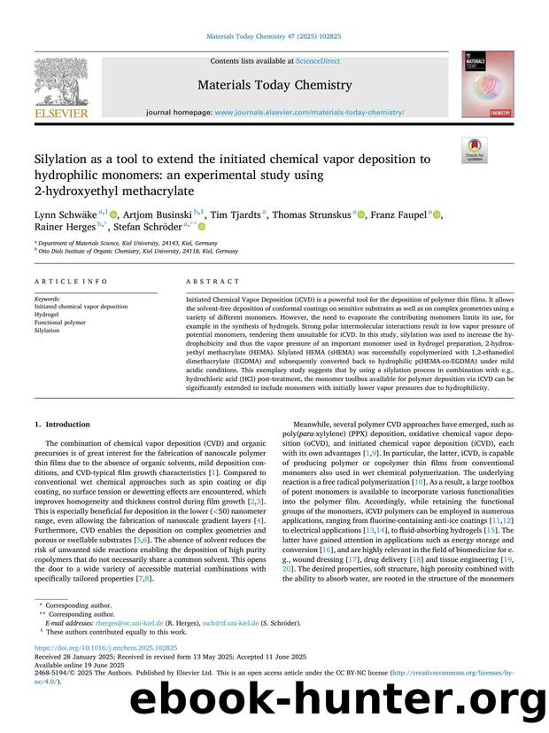 Silylation as a tool to extend the initiated chemical vapor deposition to hydrophilic monomers: an experimental study using 2-hydroxyethyl methacrylate by unknow
