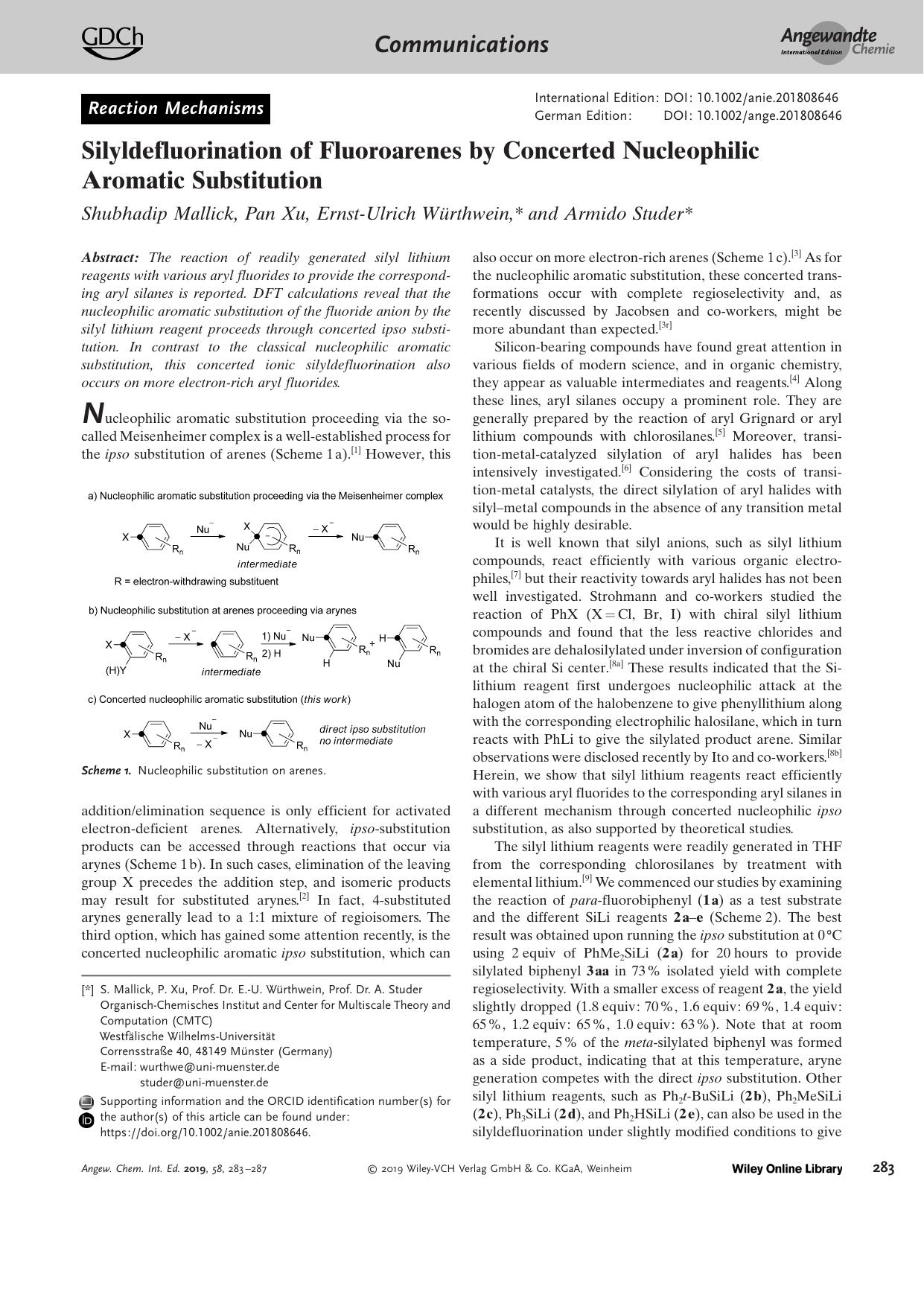 Silyldefluorination of Fluoroarenes by Concerted Nucleophilic Aromatic Substitution by Unknown