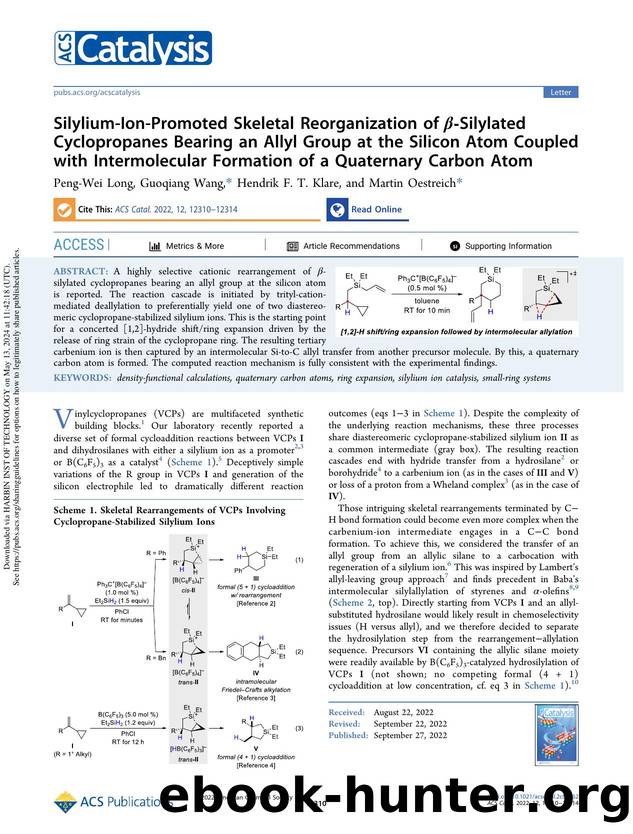 Silylium-Ion-Promoted Skeletal Reorganization of Î²-Silylated Cyclopropanes Bearing an Allyl Group at the Silicon Atom Coupled with Intermolecular Formation of a Quaternary Carbon Atom by Peng-Wei Long Guoqiang Wang Hendrik F. T. Klare & Martin Oestreich