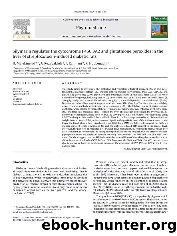 Silymarin regulates the cytochrome P450 3A2 and glutathione peroxides in the liver of streptozotocin-induced diabetic rats by H. Malekinejad