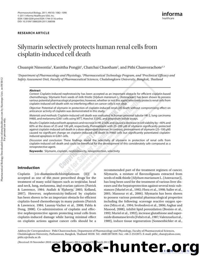 Silymarin selectively protects human renal cells from cisplatin-induced cell death by Chuanpit Ninsontia Kanittha Pongjit Chatchai Chaotham & Pithi Chanvorachote