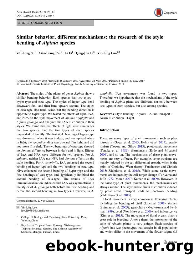 Similar behavior, different mechanisms: the research of the style bending of Alpinia species by Zhi-Long Su & Xian-Liang Cui & Li Li & Qing-Jun Li & Yin-Ling Luo