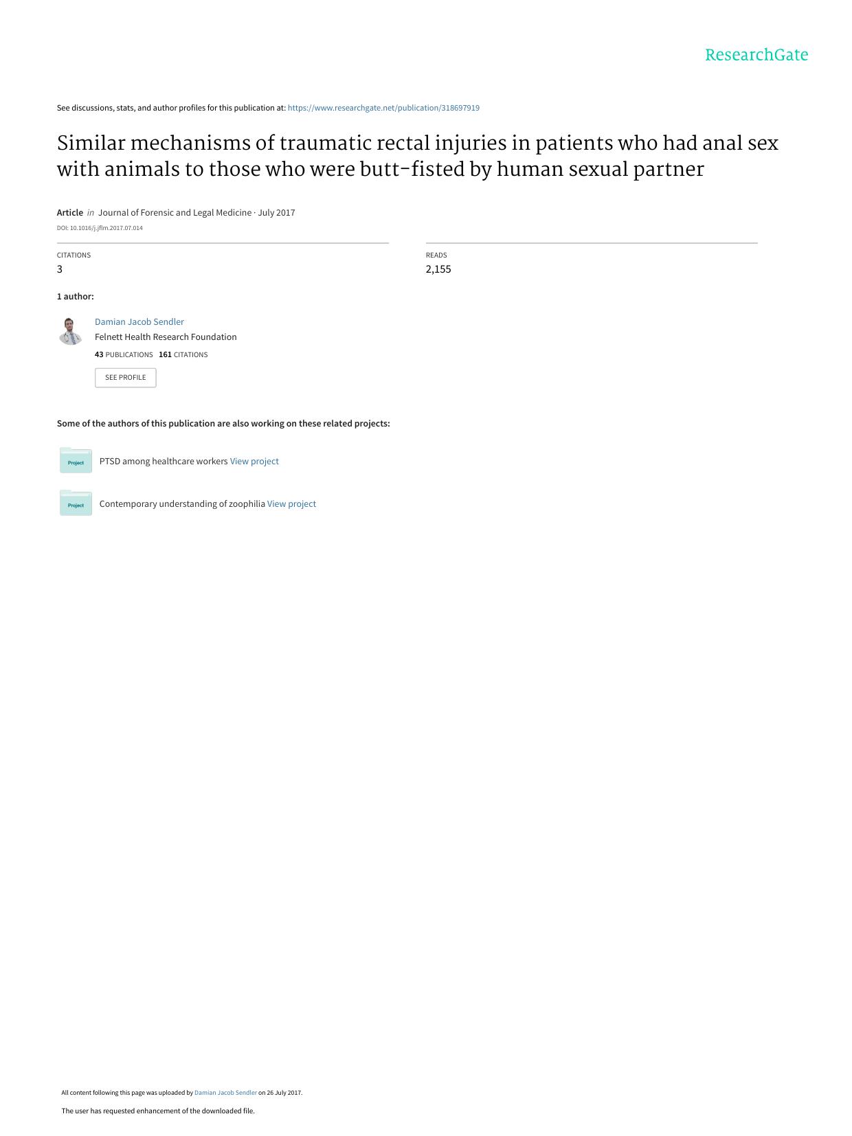 Similar mechanisms of traumatic rectal injuries in patients who had anal sex with animals to those who were butt-fisted by human sexual partner by unknow