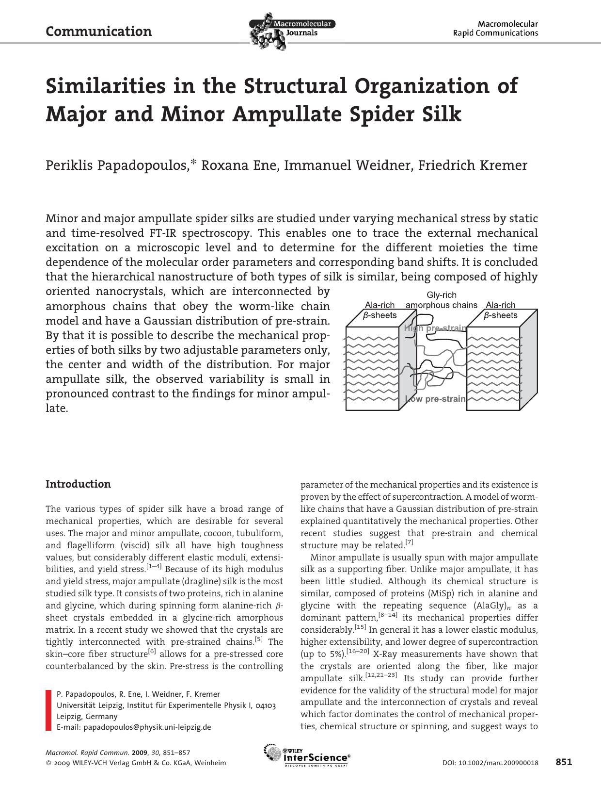 Similarities in the Structural Organization of Major and Minor Ampullate Spider Silk by Unknown