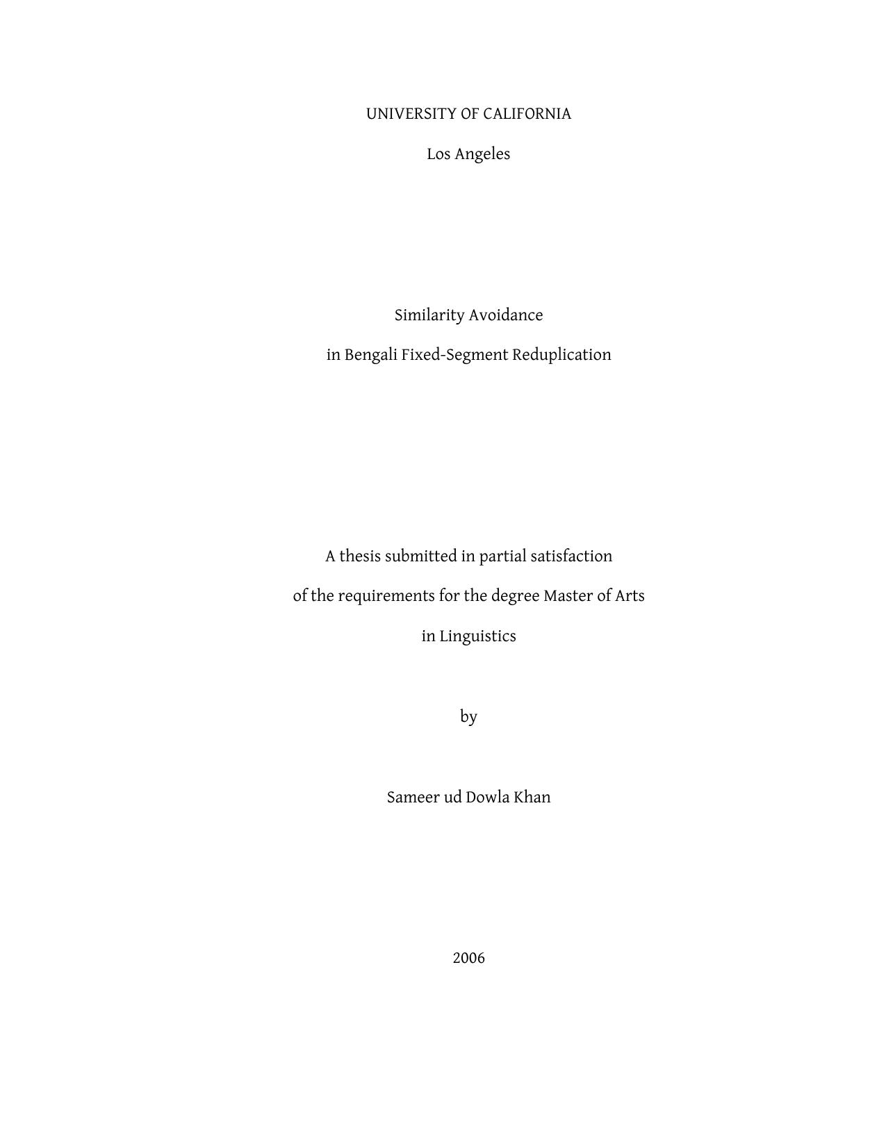 Similarity Avoidance in Bengali Fixed-Segment Reduplication by Sameer ud Dowla Khan