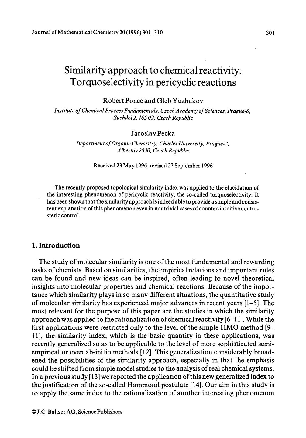 Similarity approach to chemical reactivity. Torquoselectivity in pericyclic reactions by Unknown