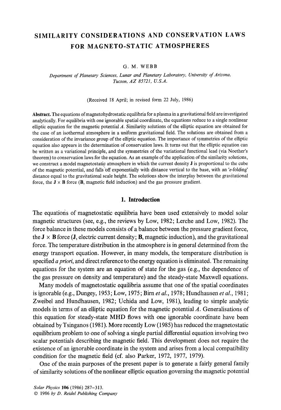 Similarity considerations and conservation laws for magneto-static atmospheres by Unknown