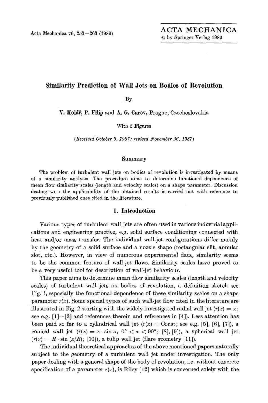 Similarity prediction of wall jets on bodies of revolution by Unknown