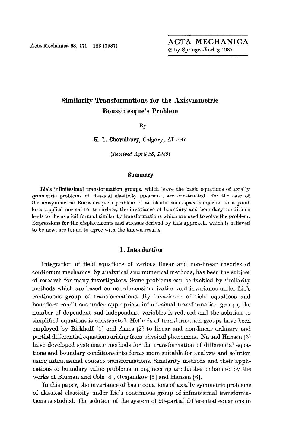 Similarity transformations for the axisymmetric Boussinesque's problem by Unknown