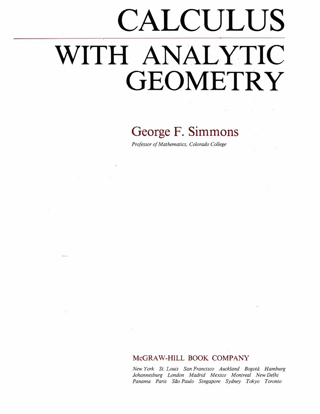 Simmons G. F. by Calculus & analytic geometry (1985)