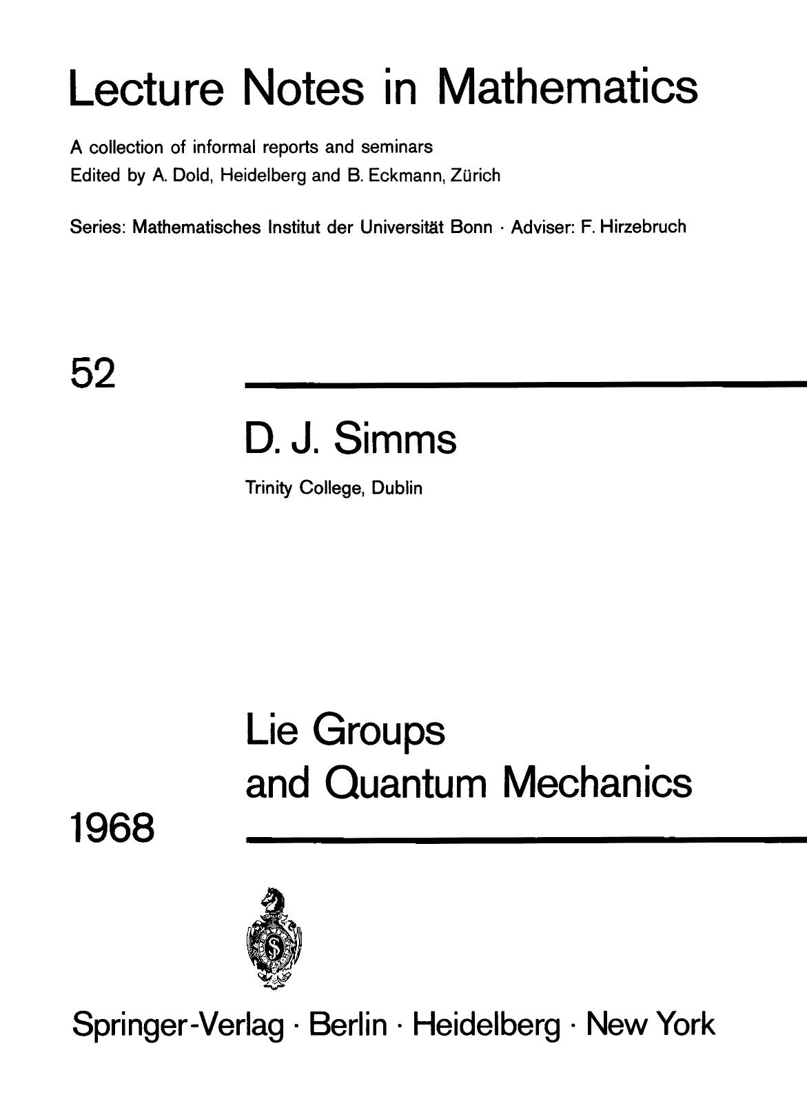 Simms D. J. by Lie Groups & Quantum Mechanics(1968)(100)