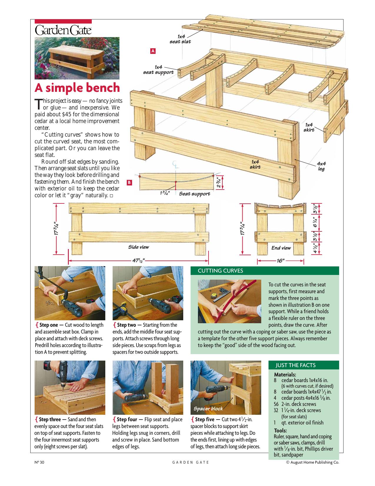Simple Garden Bench from Garden Gate Magazine by Gene Pedersen
