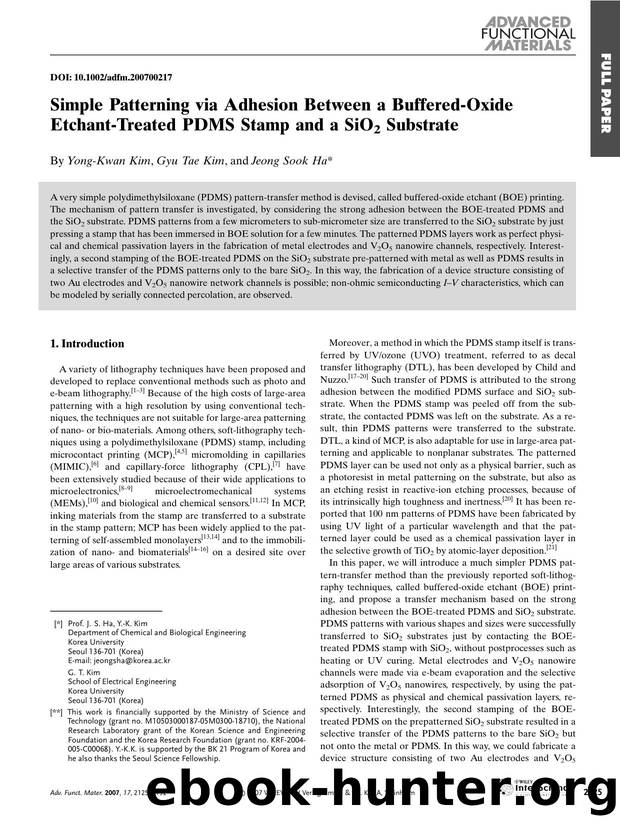 Simple Patterning via Adhesion between a Buffered-Oxide Etchant-Treated PDMS Stamp and a SiO2 Substrate by Unknown