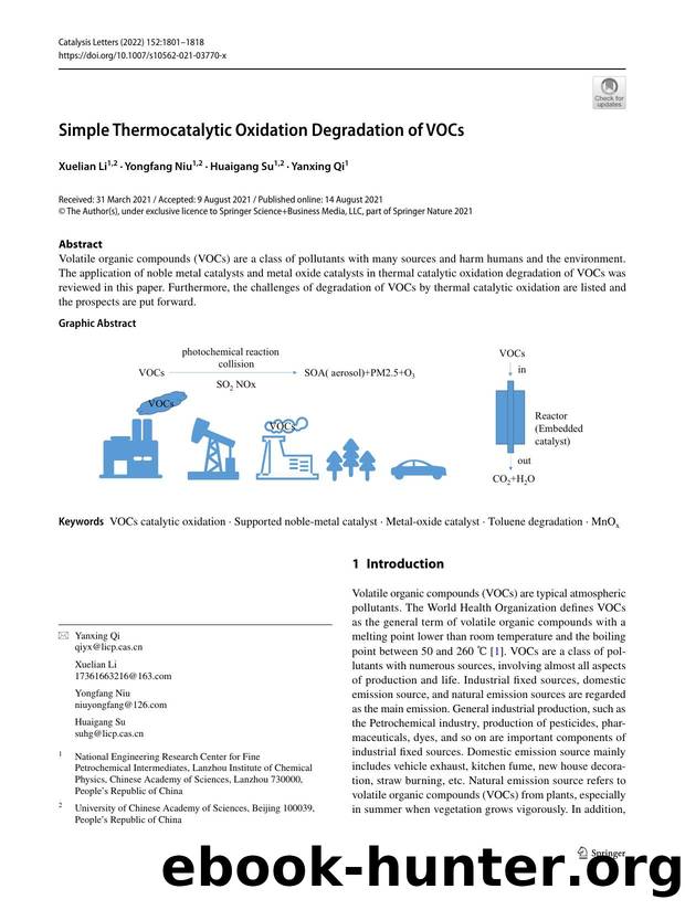 Simple Thermocatalytic Oxidation Degradation of VOCs by Xuelian Li & Yongfang Niu & Huaigang Su & Yanxing Qi