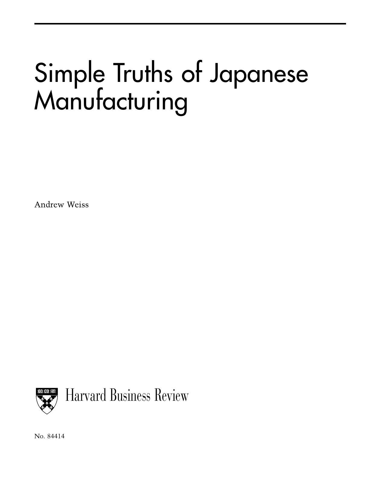 Simple Truths Oft Japanese Manufacturing by Unknown