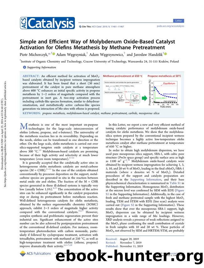 Simple and Efficient Way of Molybdenum Oxide-Based Catalyst Activation for Olefins Metathesis by Methane Pretreatment by Piotr Michorczyk Adam Węgrzyniak Adam Węgrzynowicz & Jarosław Handzlik