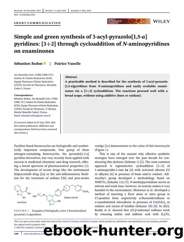 Simple and Green Synthesis of 3âAcylâPyrazolo[1,5â a ]pyridines: [3+2] through Cycloaddition of N âAminopyridines on Enaminones by Unknown