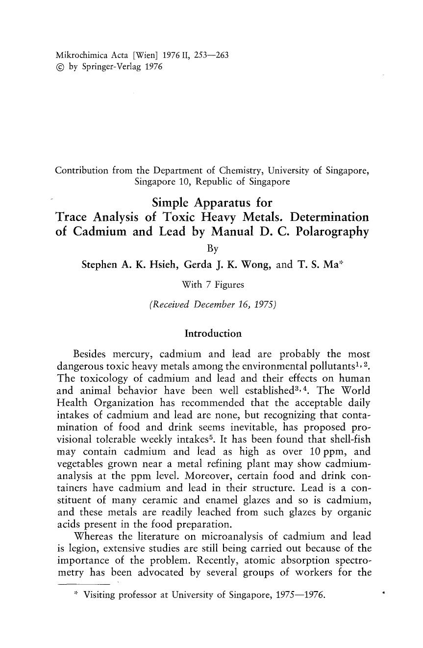 Simple apparatus for trace analysis of toxic heavy metals. Determination of cadmium and lead by manual d. c. polarography by Unknown