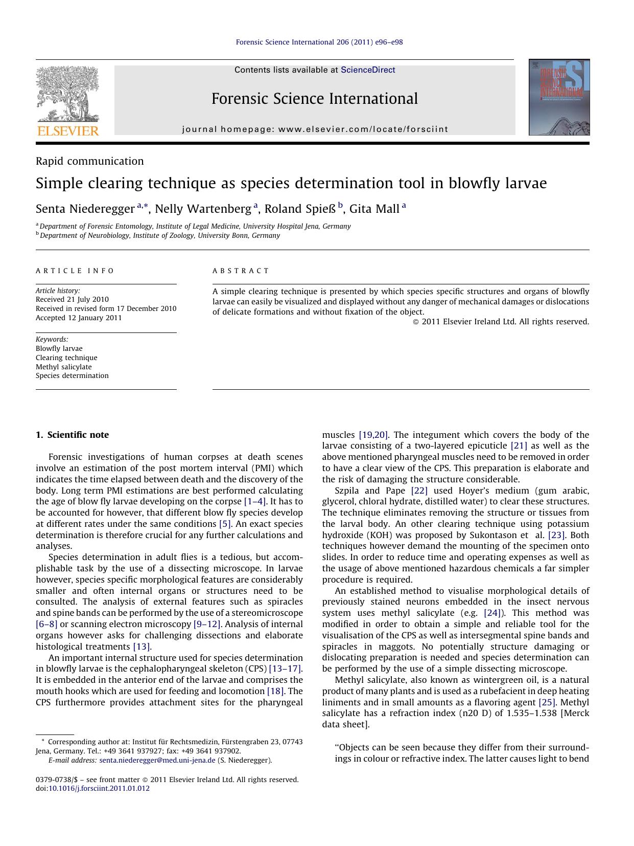Simple clearing technique as species determination tool in blowfly larvae by Senta Niederegger