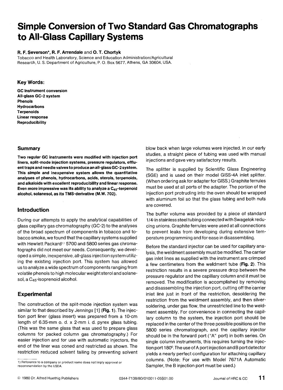 Simple conversion of two standard gas chromatographs to all-glass capillary systems by Unknown