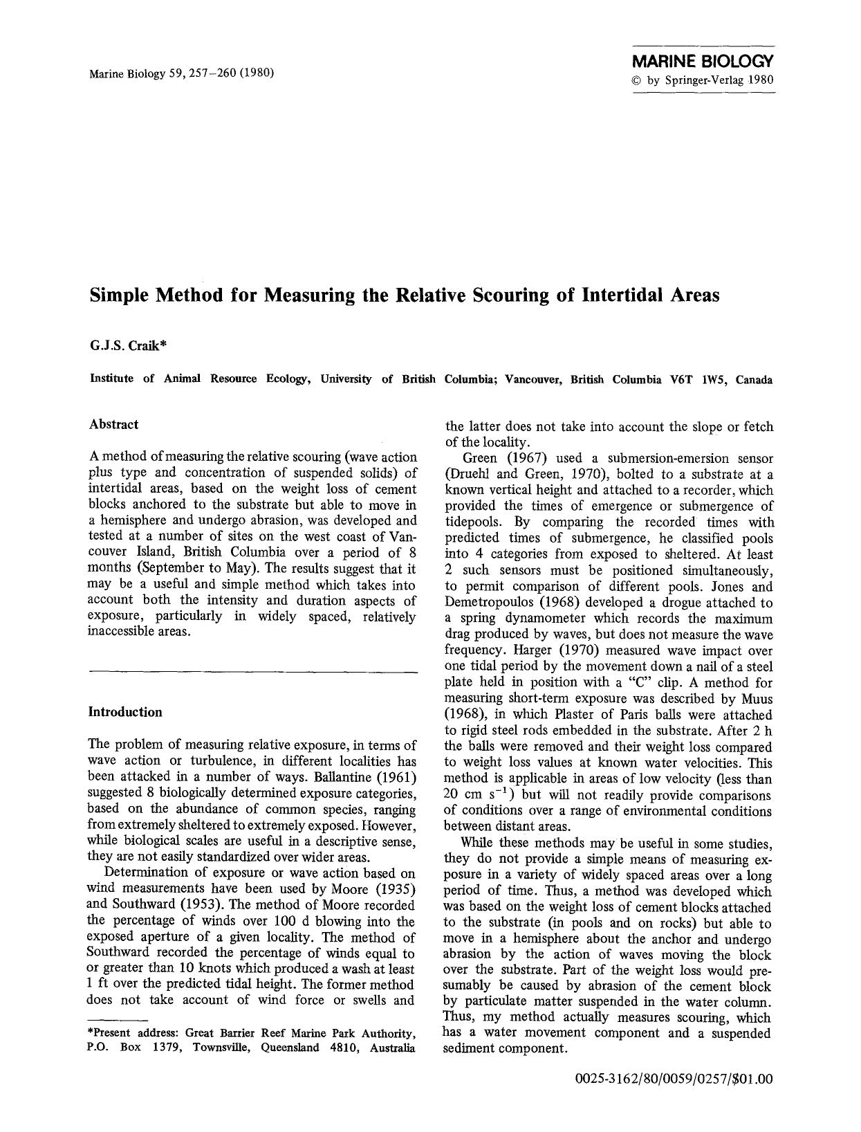 Simple method for measuring the relative scouring of intertidal areas by Unknown