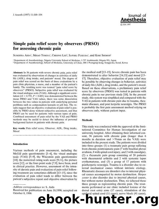Simple pain relief score by observers (PRSO) for assessing chronic pain by Unknown