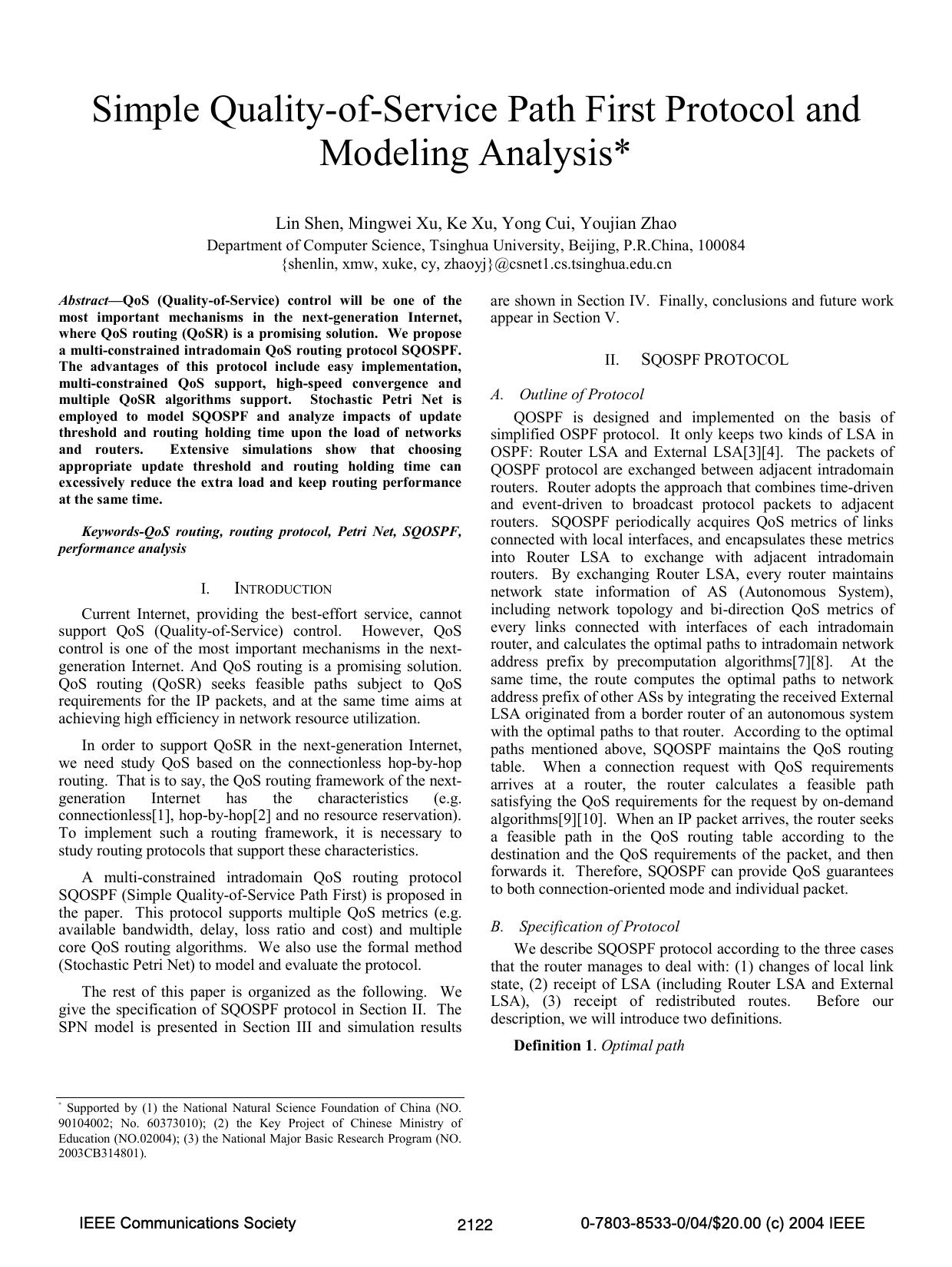 Simple quality-of-service path first protocol and modeling analysis - Communications, 2004 IEEE International Conference on by Unknown