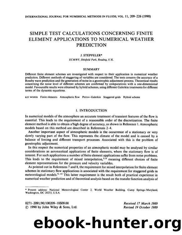 Simple test calculations concerning finite element applications to numerical weather prediction by Unknown