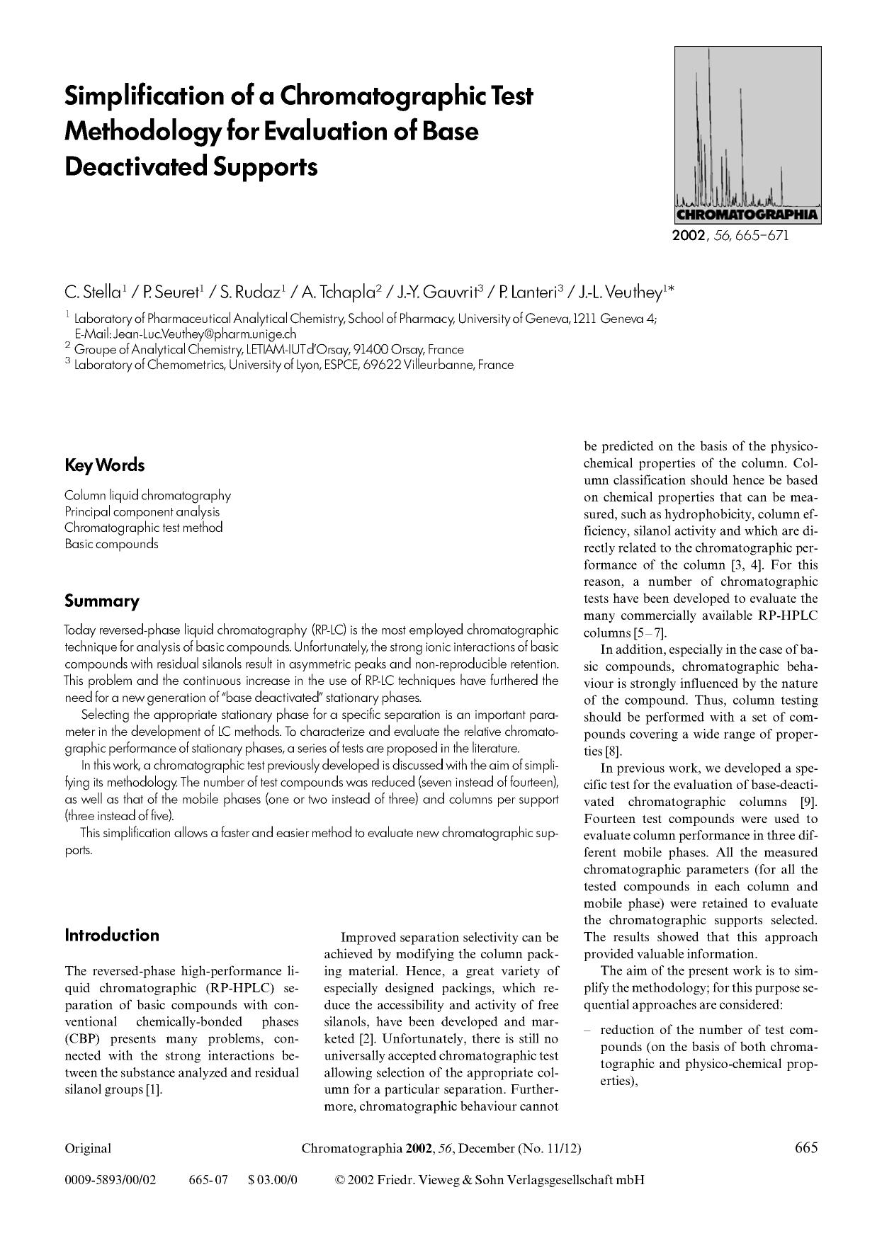 Simplification of a chromatographic test methodology for evaluation of base deactivated supports by Unknown