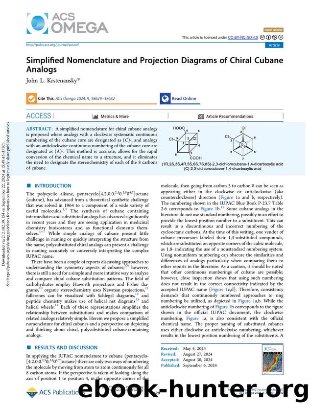 Simplified Nomenclature and Projection Diagrams of Chiral Cubane Analogs by John L. Krstenansky